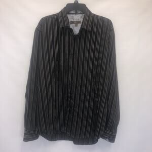 Blue 100% Cotton XL Long Sleeve Button Front Flip Cuff Striped Shirt